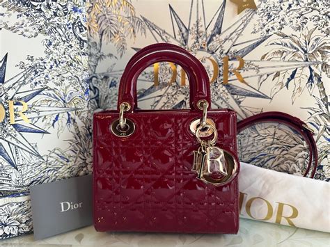 dior mini dior bag cherry red patent cannage calfskin women|lady dior cannage bag.